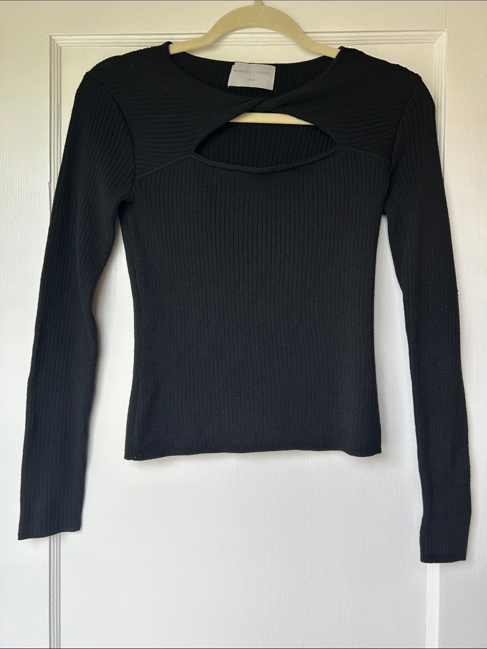 Modern Citizen Black Ribbed Long Sleeve Cutout Top